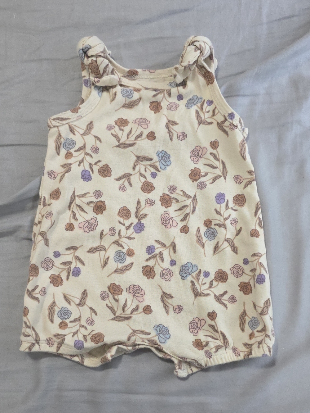 Carters Cream Floral Knot-Shoulder Baby Romper